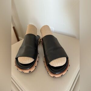 Black Leather Slide Sandals